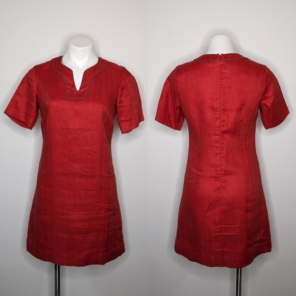 Pendleton red linen short sleeve knee length dress 4P